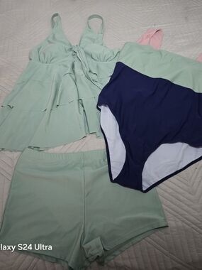 Mint Green Tiered One-Piece Swim Dress with Matching Shorts